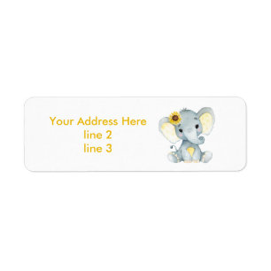 Étiquette de adresse d'éléphant gris jaune