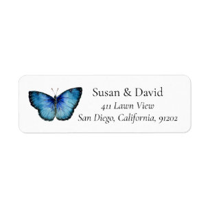 Étiquette de adresse d'insectes papillon bleu