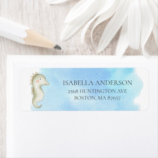 Étiquette de adresse du Baby shower Sea Horse (En situation)