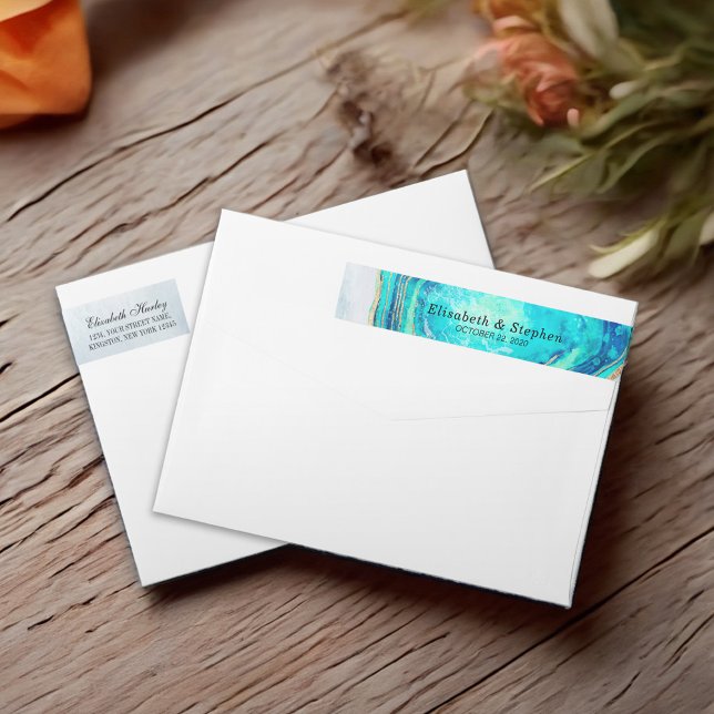 Étiquette de adresse Élégant Turquoise moderne Gol (Créateur téléchargé)