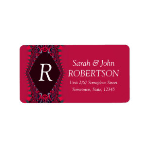 Étiquette de adresse en dentelle de satin rouge Mo