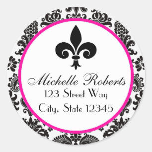 Étiquette de adresse Fleur De Lys noir & rose chau