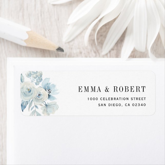 étiquette de adresse floral bleu poussiéreux (En situation)