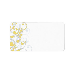 Étiquette de adresse floral gris jaune Mariage bla