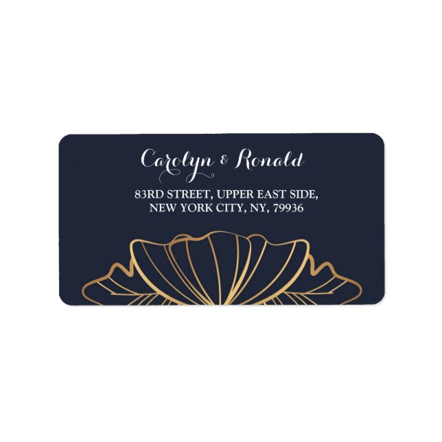 Étiquette de adresse floral or et marine (Devant)