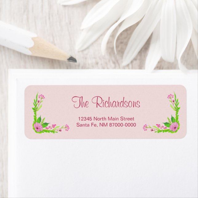 Étiquette de adresse floral rose et vert nostalgiq (En situation)