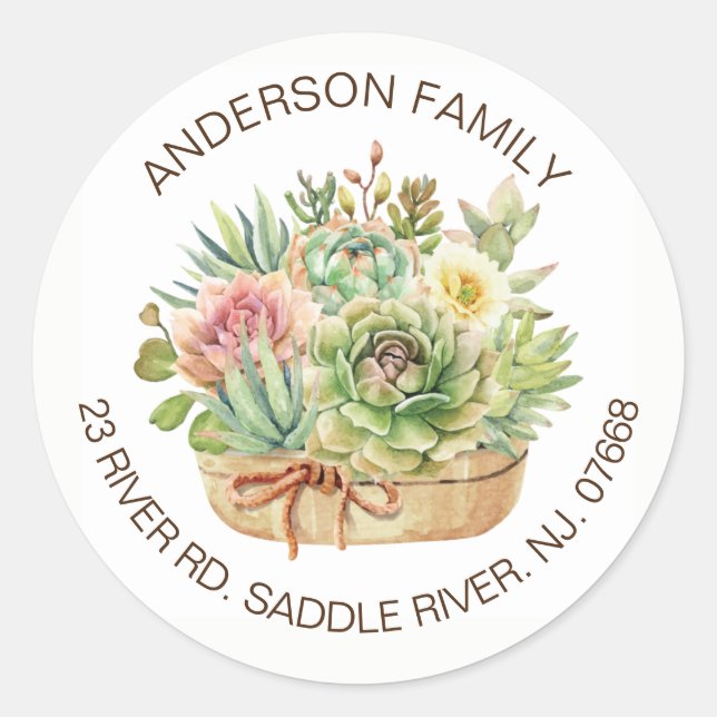 Étiquette de adresse floral Succulent (Devant)