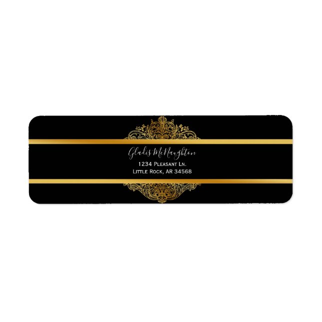 Étiquette de adresse Gold Trim Black Custom Name (Devant)
