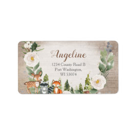 Étiquette de adresse Hiver Bois Animaux Blanc Flor