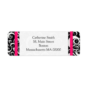 Étiquette de adresse Hot rose et noir Damask
