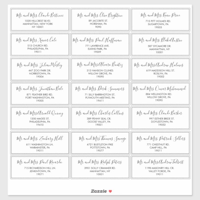 Étiquette de adresse invité Mariage noir et blanc (Feuille)