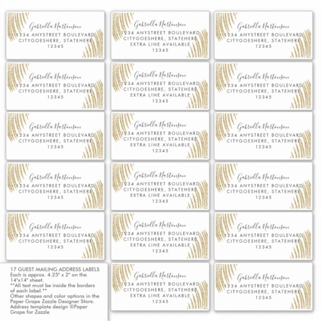 Étiquette de adresse invité Parties scintillant or (Devant)