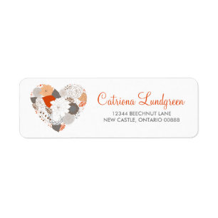 Étiquette de adresse Mariage de coeur floral orang