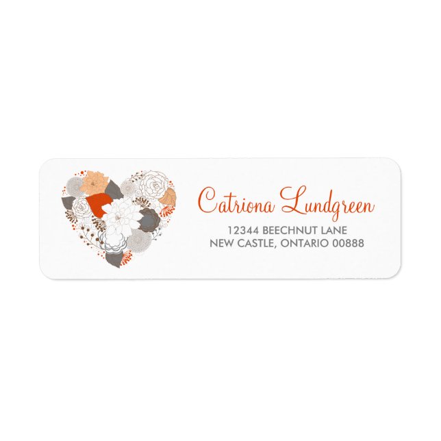 Étiquette de adresse Mariage de coeur floral orang (Devant)