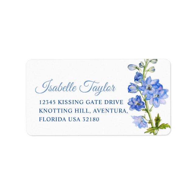 Étiquette de adresse mariage de Delphinium peint e (Devant)