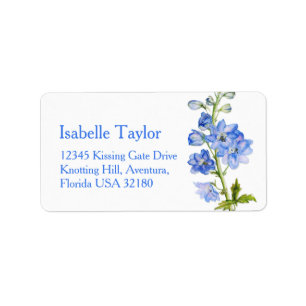 Étiquette de adresse mariage de Delphinium peint e