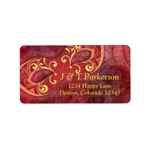 Étiquette de adresse Mariage de mascarade d'or de 