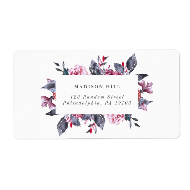 Étiquette de adresse Mariage floral de Burgundy Fa (Devant)