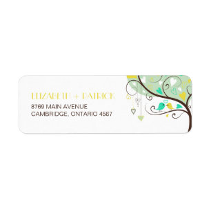 Étiquette de adresse Mariage Lovebirds vert et jau