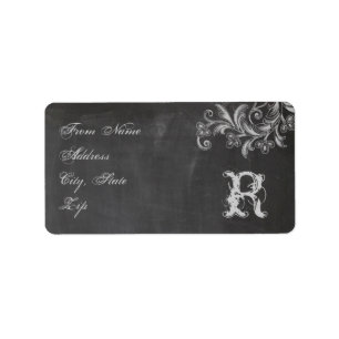 Étiquette de adresse Monogramme Floral Chalkboard