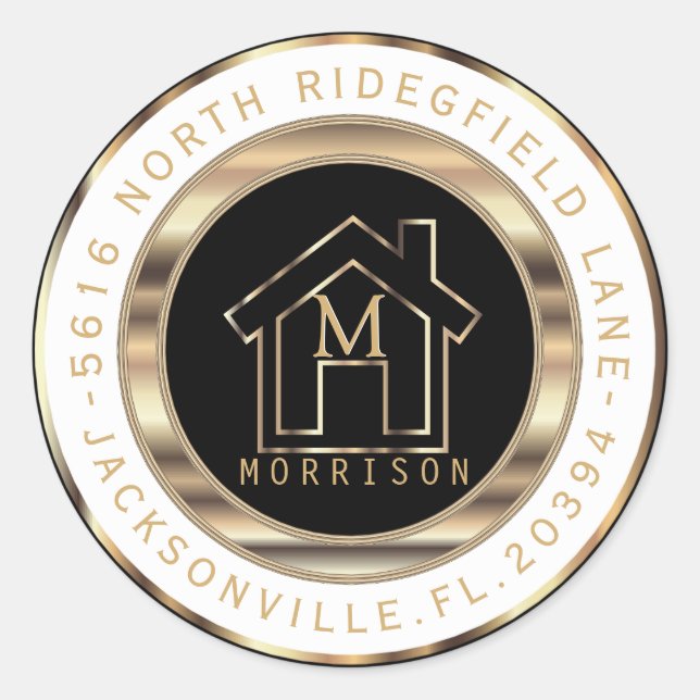 Étiquette de adresse Monogramme noir, or et blanc (Devant)