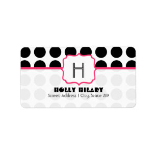 Étiquette de adresse Monogramme - Polka noire poin