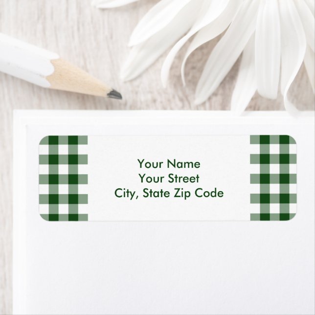 Étiquette de adresse Motif vert et blanc En vichy (En situation)