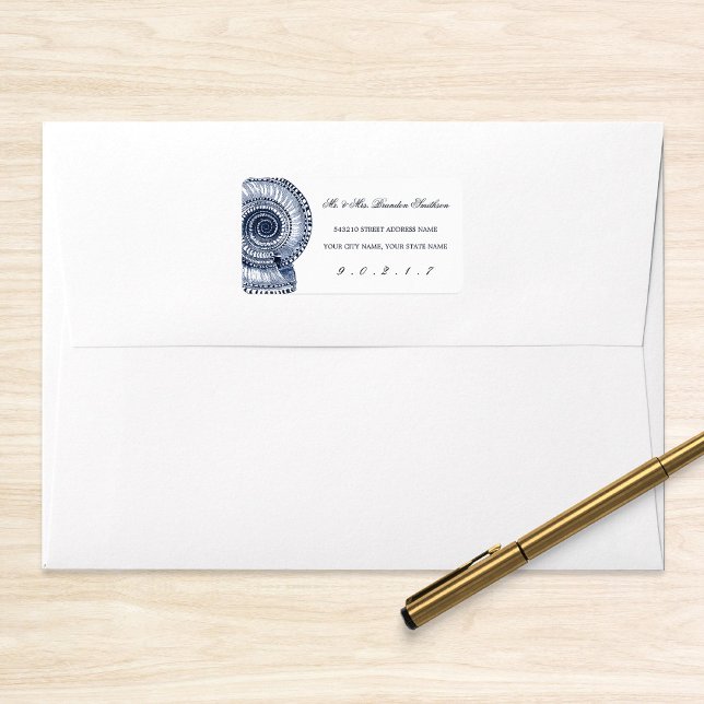 Étiquette de adresse Navy Blue Sea Shell (Créateur téléchargé)
