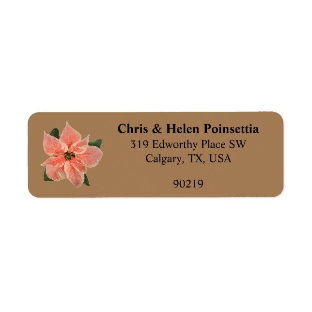 Étiquette de adresse or élégant Coral Poinsettia (Devant)