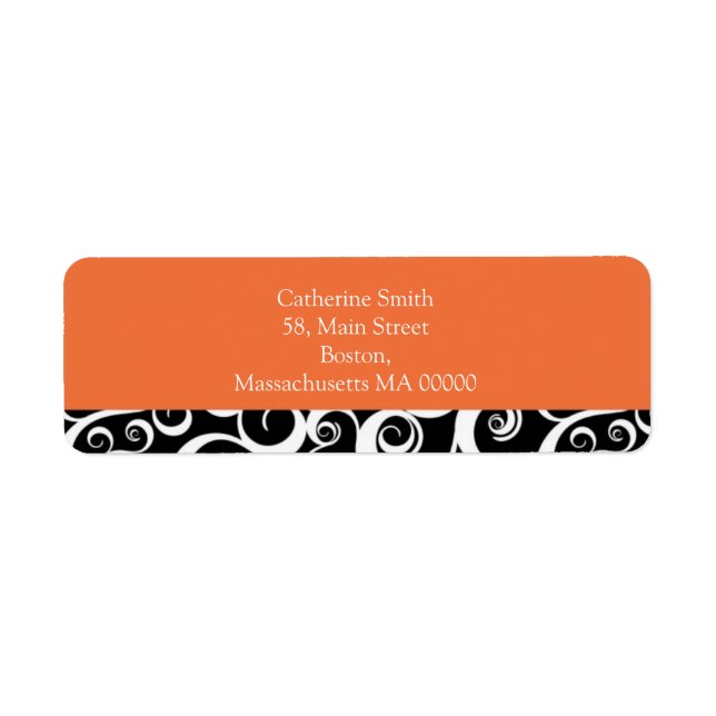 Étiquette de adresse Orange et Noir Damask Swils (Devant)