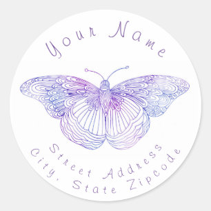 étiquette de adresse 'Papillon d'aquarelle violet'