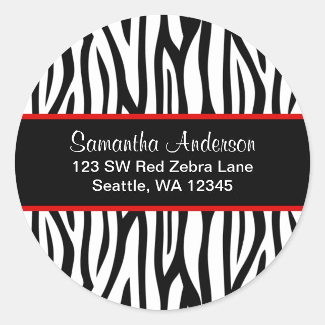 Étiquette de adresse personnalisé Zebra noir et ro (Devant)