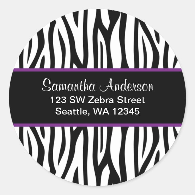 Étiquette de adresse personnalisé Zebra noir et vi (Devant)