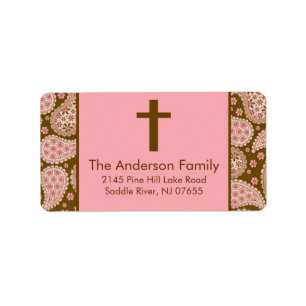Étiquette de adresse religieux croisé Brown et