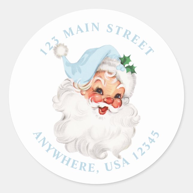 Étiquette de adresse rétro père Noël bleu rétro (Devant)