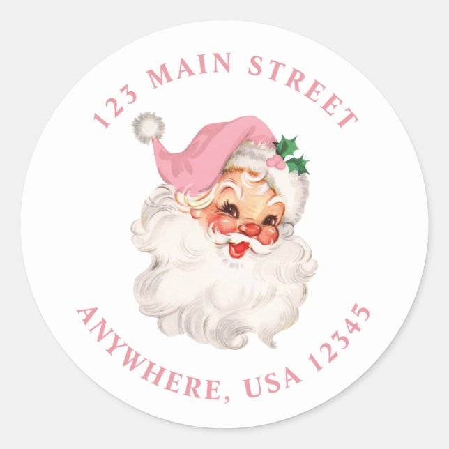 Étiquette de adresse rétro père Noël rose (Devant)