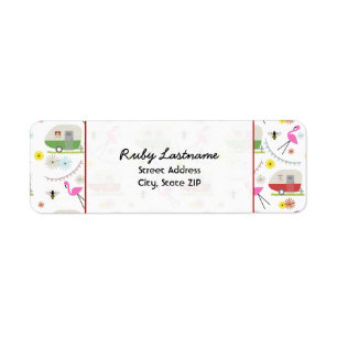 Étiquette de adresse Rétro Trailers & Flamants ros