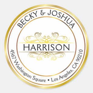 Étiquette de adresse rond fait sur commande d'or