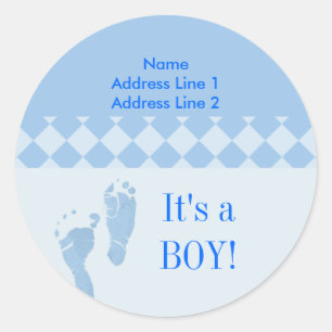 Étiquette de adresse ronde Bleu Baby shower pour b