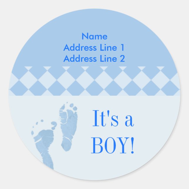 Étiquette de adresse ronde Bleu Baby shower pour b (Devant)