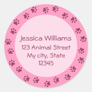 Étiquette de adresse rose de cercle de pawprint,