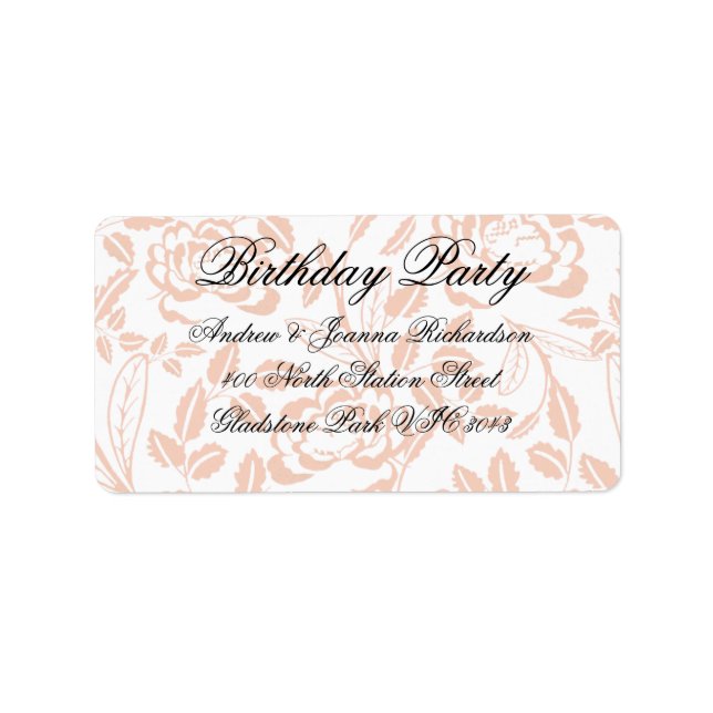 Étiquette de adresse rose et noir de Damas Floral (Devant)