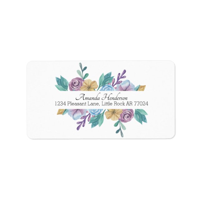 Étiquette de adresse Rose Floral Purple Aquarelle (Devant)
