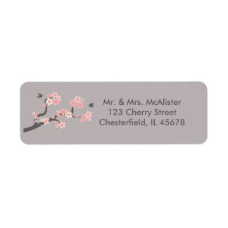 Étiquette de adresse rose/gris des fleurs de ceris
