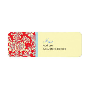 Étiquette de adresse rouge de retour de damassé