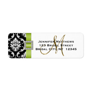 Étiquette de adresse RSVP Mariage damassé noir ver