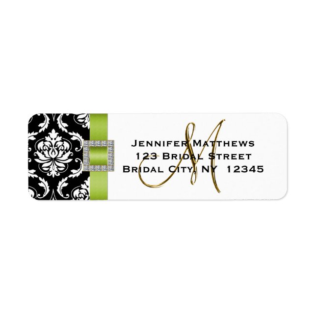 Étiquette de adresse RSVP Mariage damassé noir ver (Devant)