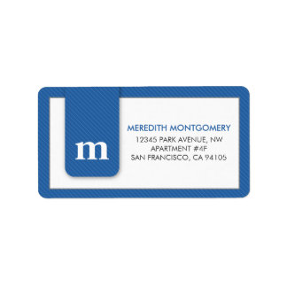 Étiquette de adresse simple Monogram Blue Designer