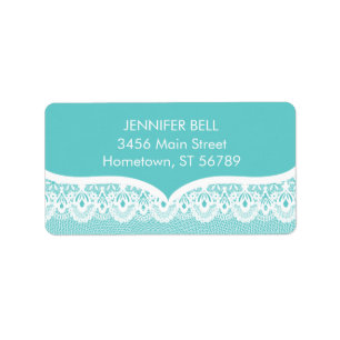 Étiquette de adresse turquoise de dentelle