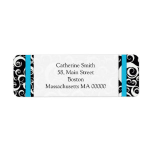 Étiquette de adresse Turquoise et Black Damask
